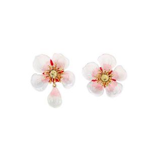 Les Nereides White Cherry Blossom Dangling Clip On Earrings